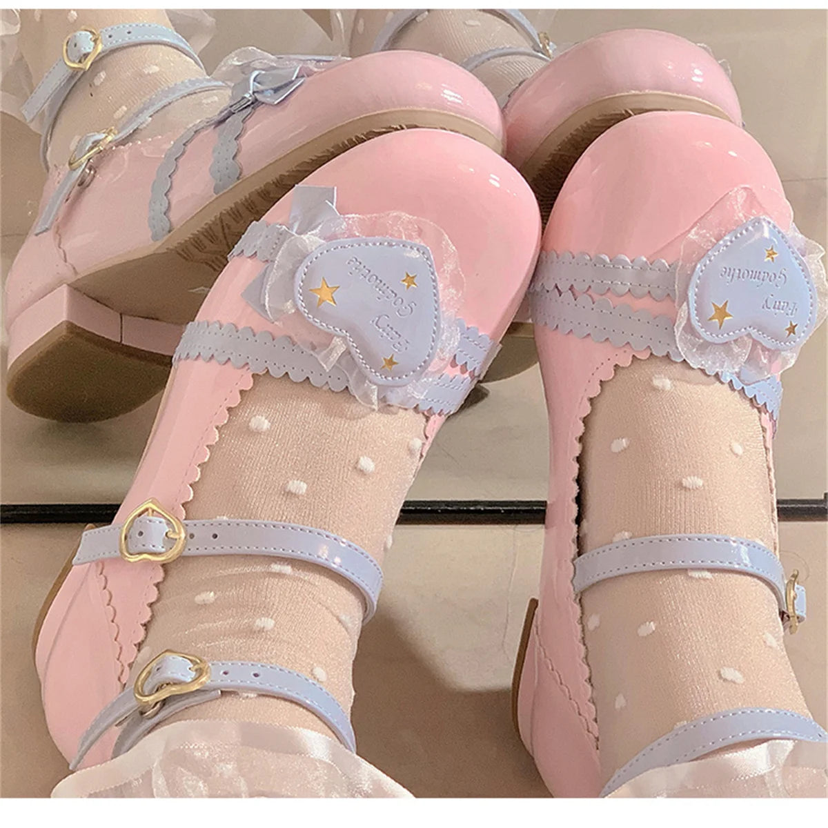 Advbridge Japanese Sweet College Style Victorian Girl Shoes Cosplay Lolita Kawaii Lace Love Lotus Leaf Star Letter Buckle 2.5-4.5cm Shoes