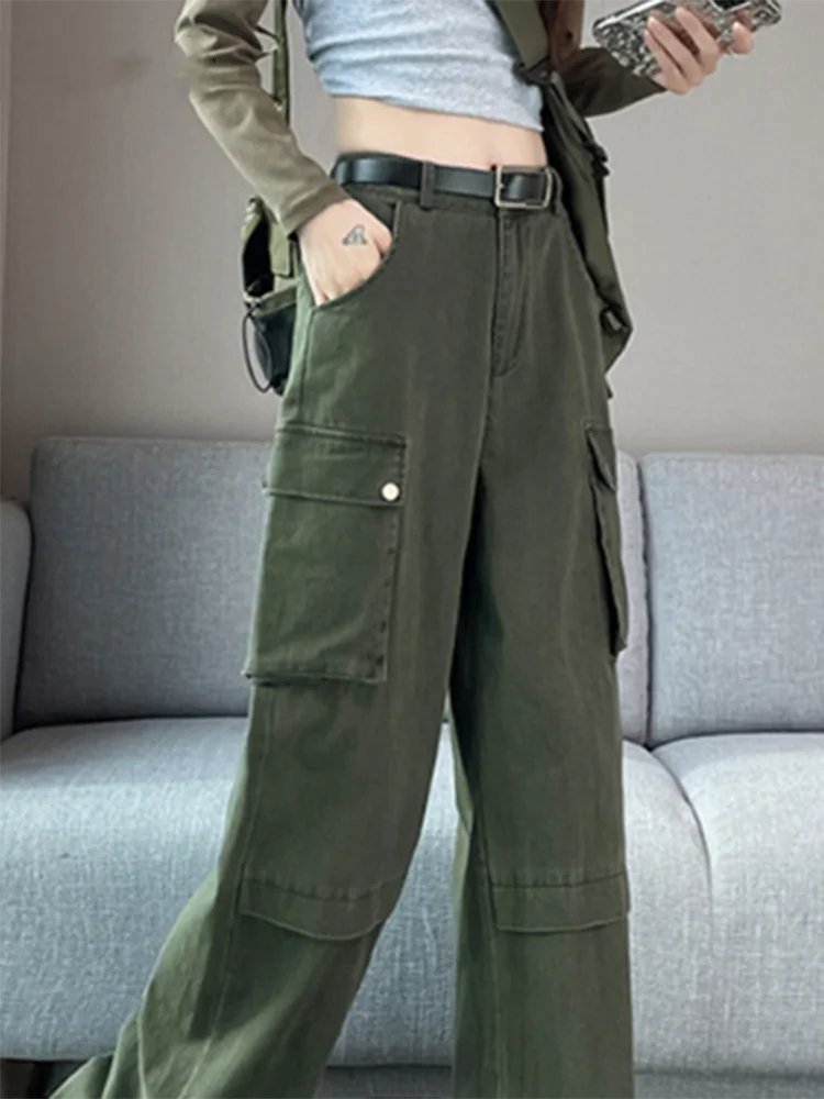 Advbridge New Y2K Fashion Cargo Women Wide Leg Pants High Waist Chicly Pockets Female Pants Straight Casual Black Loose Trousers Lady