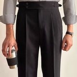 Advbridge Men's Light Luxury Fitting Well Draped Baggy Suit Pants Casual Button-down Solid Color Straight Premium Elegant Dress Pants