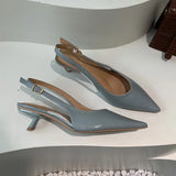 ADVBRIDGE  -  Black Summer New Women Sandal Fashion Pointed Toe Shallow Slip On Ladies Elegant Slingback Shoes Thin Med Heel Dress Mules