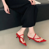 ADVBRIDGE  -  Red Thong Heeled Sandals Woman Low Heels Sandals Black Pointed Toe Belt Buckle Summer Shoes Comfort Sandalias De Mujer Verano