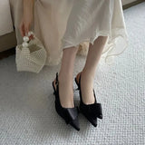 ADVBRIDGE  -  Red Ladies Pumps Low Heel Shoes Summer Pointed Toe Slingback Heels Black Silk Bow Office Shoes Escarpins Femmes Talons 2025
