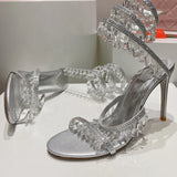 Advbridge Crystal Lights Serpentine Lace-Up High-heel Party Banquet Stiletto Sexy Snake Wedding Women Shoe Luxury Rhinestone Ankle Sandals