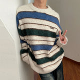 Advbridge Autumn Clothing Men's Knitted Light Luxury Pullovers Sweater Korean Vintage O Neck Striped Long Sleeve Knitwear 2024 New