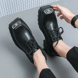 Advbridge Fashion Square Toe Italy Black Leather Shoes Men Formal Dress Oxford Men Footwear Casual Party Shoes Thick Bottom Derby Shoes