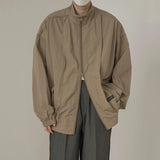 Advbridge Mens Two-Way Zipper Thin Casual Jacket Autumn Genderless Korean Style Retro Solid Color Stand Collar Loose Simple Jacket Unisex