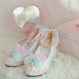Advbridge Japanese Sweet Style Lolita Shoes Wedding Girls Cosplay Tea Party Elegant Pearls Ribbon Bowknot Lace Flower 8cm High Heel Shoes