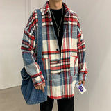 Advbridge 2024 Spring Clothing Men's Casual Woolen Plaid Shirt Vintage Big Size Turn Down Collar Button Long-sleeved Check Tops Stylish