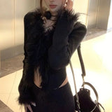 Advbridge Black Fluffy V-neck Cardigans Mujer Spring Autumn Slim Fit Knitted Tops Women Y2k E-Girl Long Sleeve Bottoming Sweaters