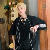 Advbridge American High Street Deerskin Velvet Reflective Tshirt Men Summer Small Neckline Trend Short Sleeve Cleanfit High-Grade Clothing