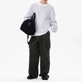 Advbridge Autumn Men's Luxury Striped Knit Pullover Sweater Long Sleeve Casual Streetwear Loose Stylish Leisure Korean Popular Knitwear