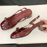 ADVBRIDGE  -  High Quality Bow Belt Buckle Women Sandals Round Toe Narrow Band Square Heel Mary Jane Shoes Fashion Comfortable Slide Sandals