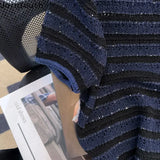 Advbridge Shirts for Women Knit Tshirts  Ropa Mujer Short Sleeve O-neck Striped T Shirts Y2k Tops Chic Casual Summer Tees Crop Top