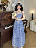 ADVBRIDGE  -  Women Spaghetti Dress Sweet Bow Lace Strapless Sexy Plaid Retro Suspenders Vstidos mujer French Style Elegant Dresses Summer