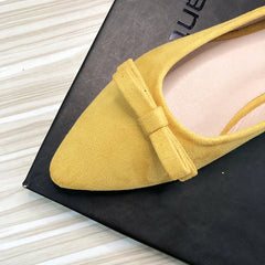 Advbridge  -  Flat Shoes For Women Velvet Leather Pointed Toe Casual Daily Flats Slip on Solid Color Size 33-43 Summer Shoes for Girls Bowknot