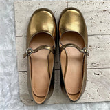 ADVBRIDGE  -  Street Style Fashion Round Toe Mary Jane Belt Buckle Women's Pumps Ladies Elegant Square Heel Office Lady Gold Silver Shoes