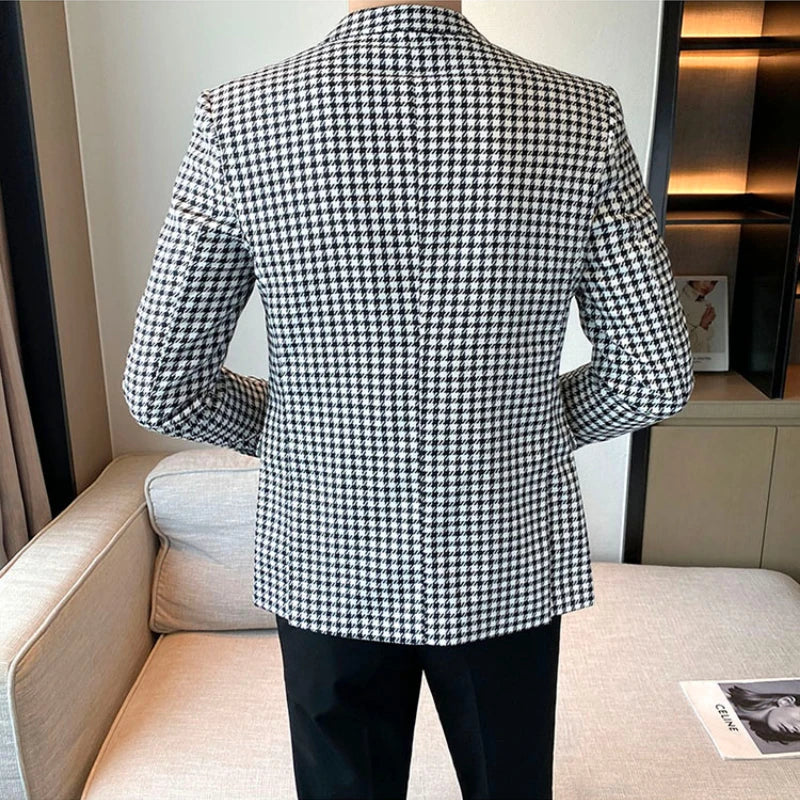 Advbridge British Style Men Casual Blazer British Style Business Slim Fit Plaid Suit Coat Male Formal Single Buckle Suit Jacket 4XL