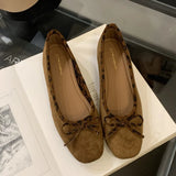 ADVBRIDGE  -  Brand Ballet Mary Jane Shoes Women Bowknot Shallow Leopard Print Fashion Dress Shoes Comfort Suede Elegant Flat Shoes Women