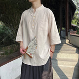 ADVBRIDGE  -  Mens Cotton Linen Henley Shirts Casual Band Collar Short Sleeve Summer Hawaiian Beach Hippie Button T Shirt M-XXXXXL Plus Size