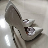 Advbridge Fashion High Heels Sexy Shoes Women Pumps Large Size 43 44 45 White Stiletto Heel Patent Leather Office Wedding Shoes Hey Si Mey