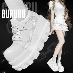 Advbridge Original Punk Love Cross Y2K Thick Sole Shoes Japanese Sweet Lolita Girl PU Single Shoe