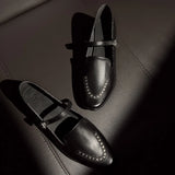 ADVBRIDGE  -  women's cow leather metal buckle slip-on flats Mary Jane loafers round toe rivet decoration casual female daily moccasins shoes