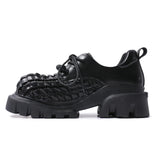 Advbridge New Square Head Knitted Leather Shoes For Women Lace Up Deep Mouth Sponge Cake Shoes Neutral Retro Height Boosting Single Shoes