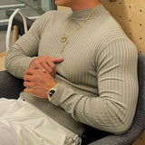 Advbridge Men Clothing Casual High Elastic Basic Tops Gym Male Fashion Long Sleeve Striped Pullovers Streetwear Turtleneck Shirts Tees