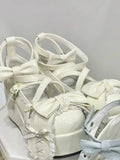Advbridge Summer Lovely Bow Strap Lolita Shoes for Women Sweet Bowtie Platform Mary Janes Woman Patent Leather Non-Slip Cute Flats