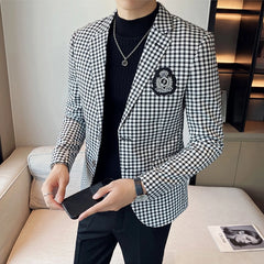 Advbridge British Style Men Casual Blazer British Style Business Slim Fit Plaid Suit Coat Male Formal Single Buckle Suit Jacket 4XL