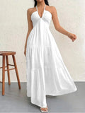 ADVBRIDGE  -  Sexy Halter Maxi Dress Women Party Summer New Backless Sleeveless A-LINE Dresses Slim Simple Fashion Casual Beach Elegant Dress