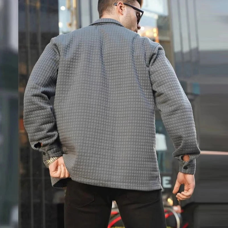 Advbridge Casual Man Long Sleeve Loose Outwear Winter Check Print Single Breasted Men Coats Streetwear Autumn Jacquard Solid Jackets