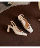ADVBRIDGE  -  Designer Sandals Women Pumps French Women's Shoes Beige Square Toe High Heels Single Shoes Mary Sandals Sandalias De Mujer