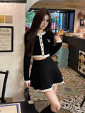 Advbridge Autumn New Hight Waist Skirt 2 Piece Suit Korean Chic Patchwork Knitted Outfits Y2k Short Jumper Pleats Mini Skirt Set Women