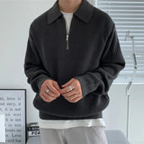 Advbridge Fall Men's Luxury Polo Neck Knit Pullover Sweater Casual Korean Stretch Zipper Solid Color Long Sleeve Loose Popular Knitwear