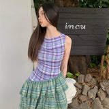 Advbridge Tank Top Plaid Dress for Women, Romantic and Retro Design, Unique and Unique for the Minority to Wear, Summer Contrast Co Co