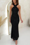 ADVBRIDGE  -  Party Dresses For Women Sexy Sequin Night Robe Off Shoulder Sleeveless Bodycon Evening Maxi Dress Clothing New Year Dress
