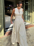 Advbridge Solid Zipper Patchwork Waist Up Dress Women Sexy V-neck  Sleeveless Pleated Hem Slim Dresses 2024 New Lady Street Robes