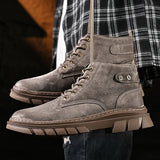 Advbridge 2025 Retro Style Winter Men Boots Desert High Top Boot Casual Lace-up Street Cool Shoes Comfy Non-Slip Brown Leather Ankle Boots