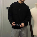 Advbridge Men's Korean Popular Knit Henry Collar Slim Pullover Sweater Long Sleeve Patchwork Button-down Leisure Retro Knitwear M-3XL