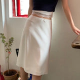 Advbridge Elegant White Women Skirt Fairycore Ruffle Mid Skirts Coquette Summer Sexy A-line Basic Casual Korean Style Silk Skirt