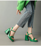 Advbridge Bright Green Yellow Open Toe Patent Leather Classic Summer New Women Shoes Dress Pumps Chunky High Heels Fashion Sandals