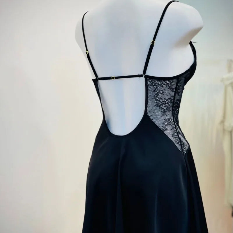 ADVBRIDGE  -  Beauty Back Nightgowns Women Sleepwear Sexy Lingerie V-neck Suspender Nightdress Female Slim Waist Thin with Chest Pad Nighties
