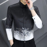 Advbridge Men‘s Wintern outfits Korean Autumn 2024 Men's New Patchwork Square Collar Button Printing Geometric Business Minimalist Casual Long Sleeved Shirts Advbridge Men‘s Wintern outfits