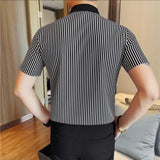 ADVBRIDGE  -  Men Pinstripe Polo Shirt - Summer Business Casual Half-Zipper  Turn-Down Collar Versatile Short Sleeve Top Stylish Everyday Wear