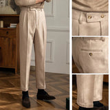 Advbridge Men's Luxury Naples Slim-fit High Waist Dress Pants Fashion Solid Color British Retro Premium Elegant Woolen Leisure Trousers