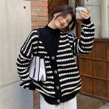 Advbridge Harajuku Xiaoxiang Knitted Cardigan Autumn 2024 Style Temperament With Chic Lazy Striped V-Neck Thick Sweater Coat Women Trend