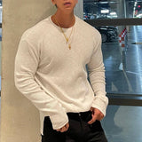 Advbridge Stylish Texture Long Sleeve Tees Male Autumn Solid Color Shirts Clothing Men Casual O-neck Basic Tops t Shirts Streetwear