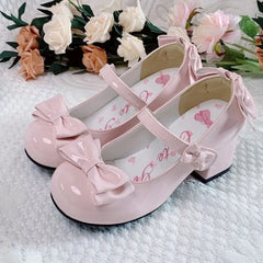 Advbridge Lolita Style Cute Round Head Mary Jane Pumps With Bow Women's Sweet Party Dress Midi Heels Shoes Fashion PU Sandals