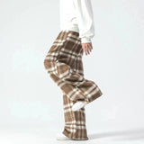 Advbridge Loose Lazy Plaid Velvet Joggers Pants Men Streetwear Oversized Pants Y2k Fashion Casual Hop Hop Elastic Wasit Straight Trousers